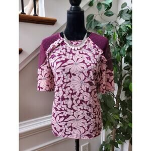 Attention Women Purple 100% Polyester Round Neck Half Sleeve Top Blouse Size L/G